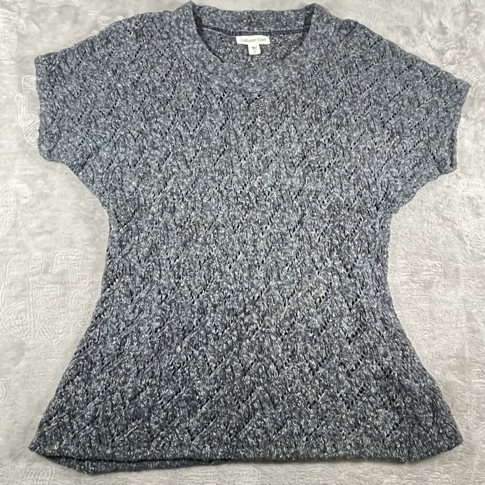 Coldwater Creek Sweater Womens Size Sm Marled Blue Short Sleeve Chunky Open Knit